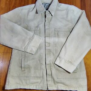 Rage Denim Khaki Workwear Jacket Coat Button Front Pockets Mens Size Large